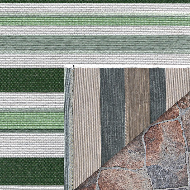 Dolce Performance Flatweave Striped Grass Green Indoor Outdoor Rug, Rectangle 4' x 5'10"