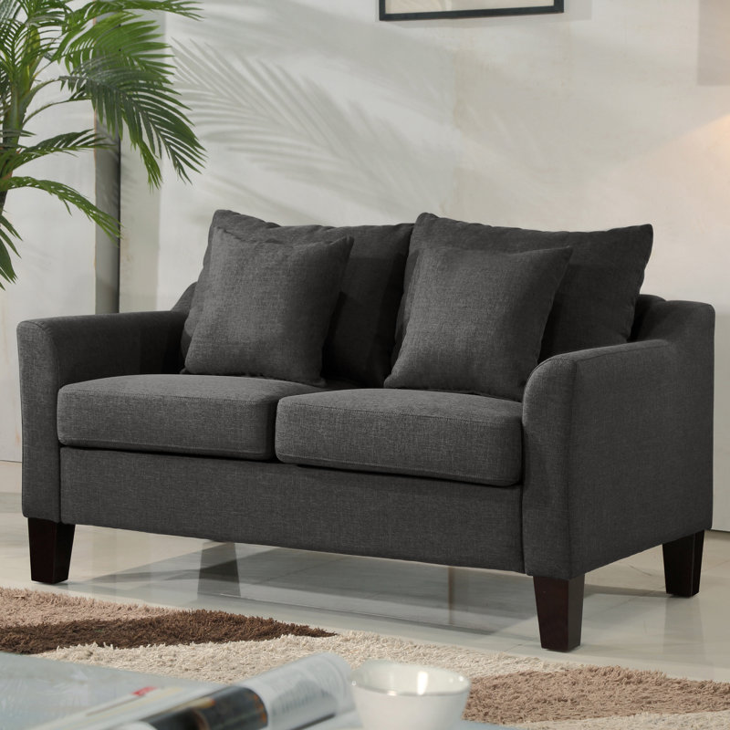 Causeuse à accoudoirs évasés en lin 56,3 po avec coussins réversibles Michael, Gris foncé