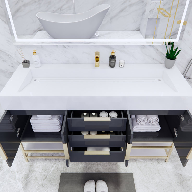 Glasgow 59'' Single Bathroom Vanity with Acrylic Top, High Gloss Dark Gray