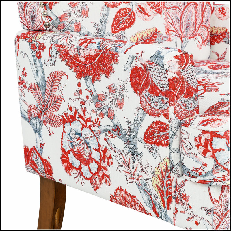 Fauteuil fleuri avec garniture cloutée et pieds en bois massif, idéal pour un décor champêtre et traditionnel, fauteuil d'appoint pour salon Wayfair