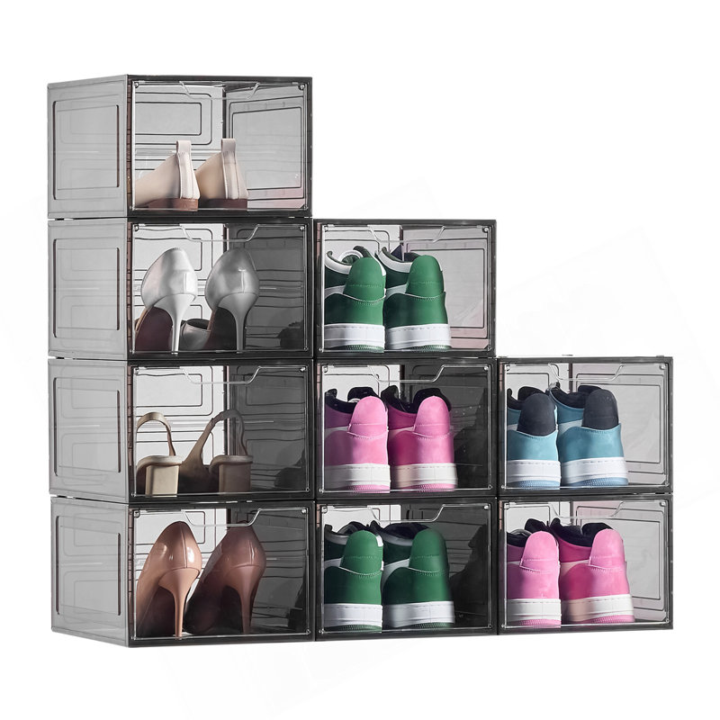 Boîtes de rangement pour chaussures, paquet de 9, boîtes à chaussures empilables, taille 13, noir transparent