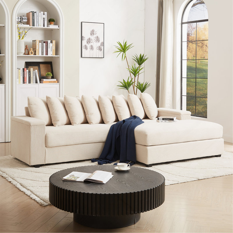 Canapé en L surdimensionné avec méridienne Luxe, Velours côtelé beige