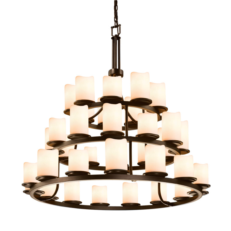 Lustre 36 lumières CandleAria Dakota 40W, Crème, Cylindre avec rebord fondu, Bronze foncé