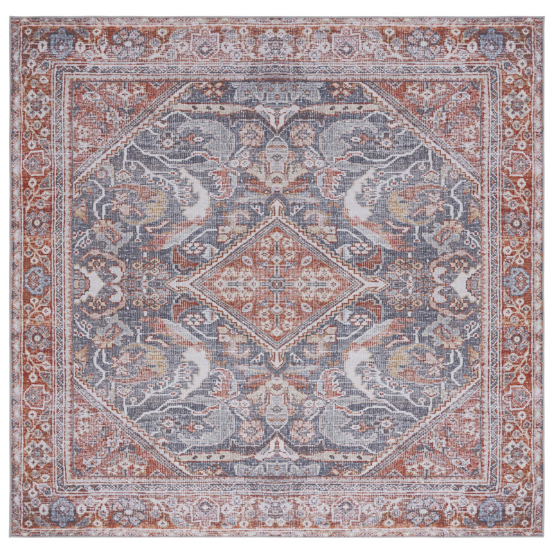 Tapis oriental gris / rouille Abdussamad, Carré 6 pi