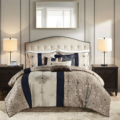 Couvre-lit bleu marine - Grand lit avec broderie pour nettoyer les taches