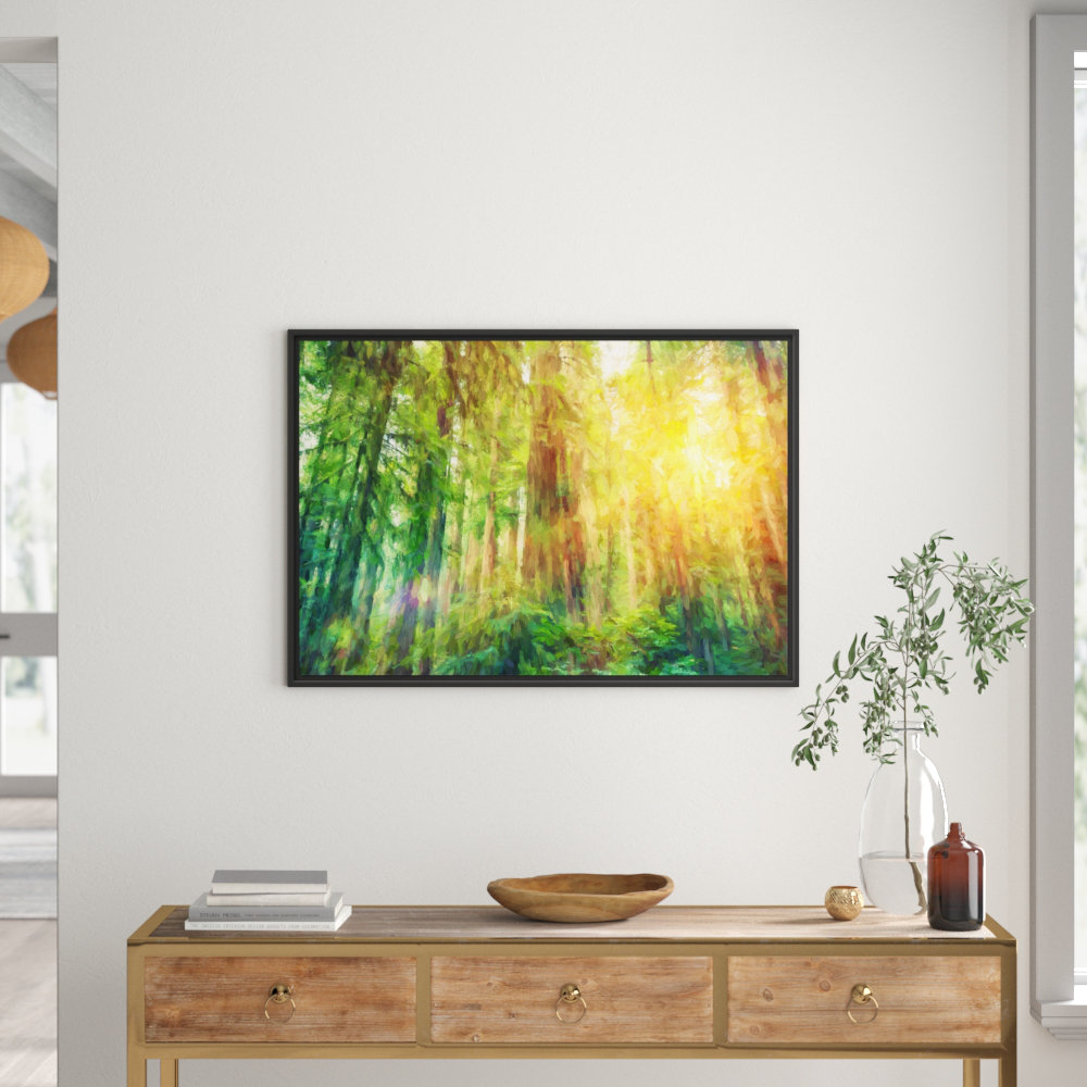 Gerahmtes Wandbild Wald bei Sonnenlicht Kunst