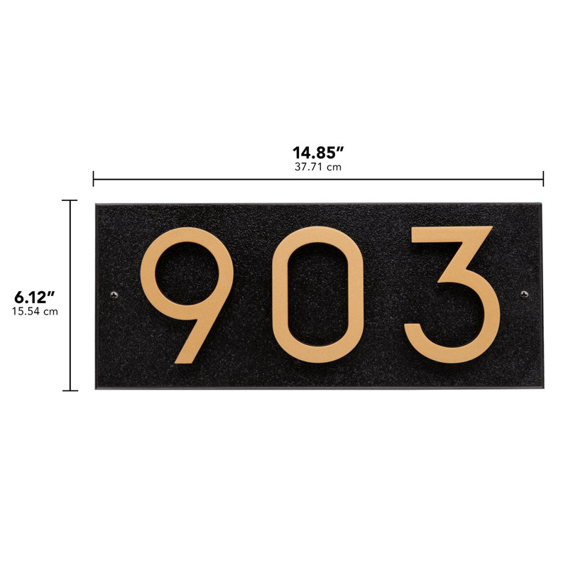 Floating 3-Number Horizontal Sign, Black /w/ Black / Gold Modern Font Numbers, Yes