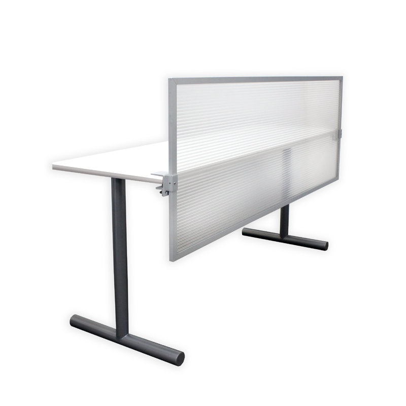 Panneau d'intimité de bureau en polycarbonate à écran divisé, Translucide, Aluminium, 18" H x 48" lx 0.63" d