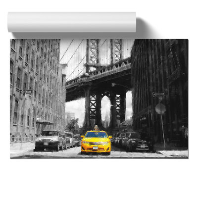 Yellow Taxi Cab Painting - Frameless Print