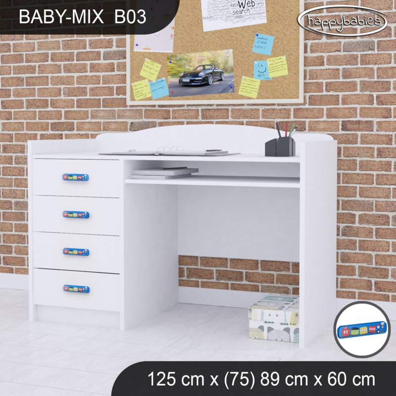 125cm Computer Desk, White/Blue