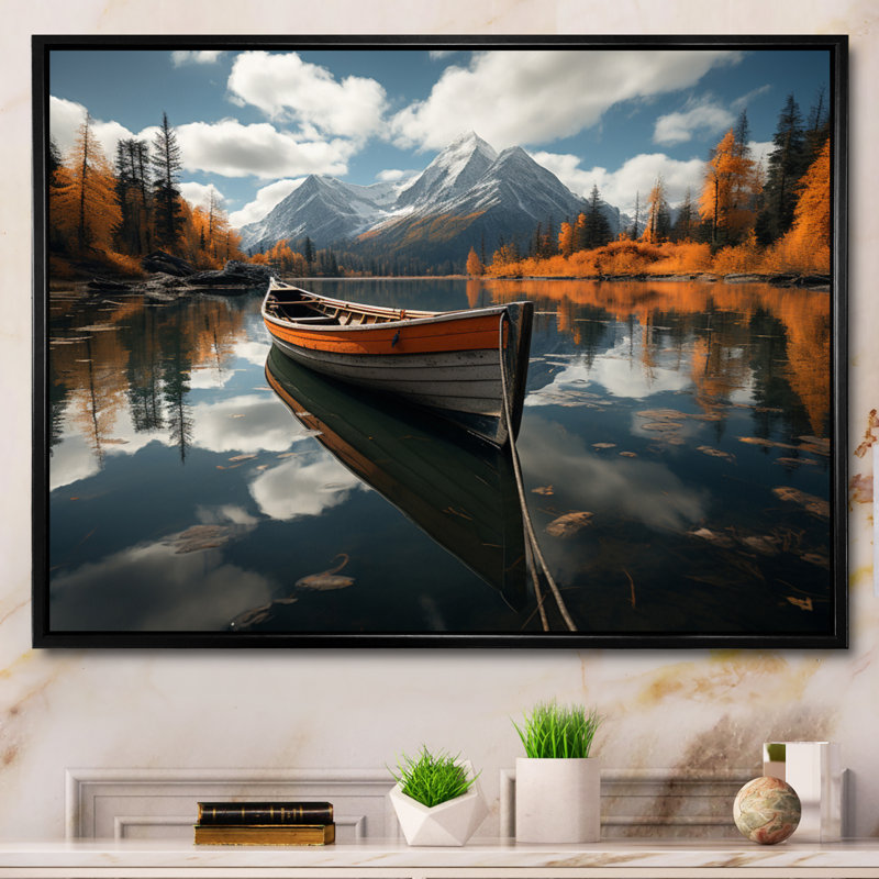 Canada Mountain Lake Reflections I sur impression sur toile, Cadre flottant noir, H 24 po x l 32 po x P 1 po