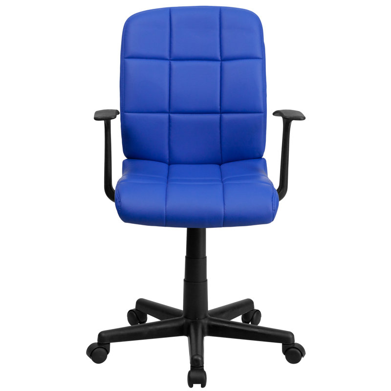 Chaise de bureau pivotante en vinyle Bonavant, Bleu, Avec accoudoirs