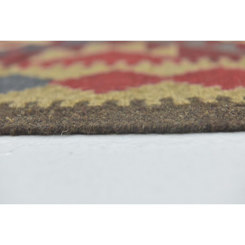 Tapis de zone en laine bourgogne/bleu 5 pi x 8 pi noué la à la main one-of-kind Lorain