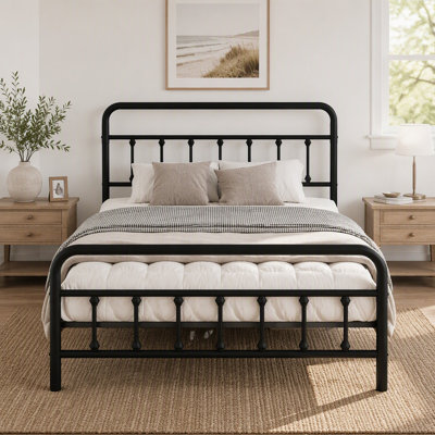 Full Size Metal Bed Frame with Headboard and Under Bed Storage, No Box Spring Needed