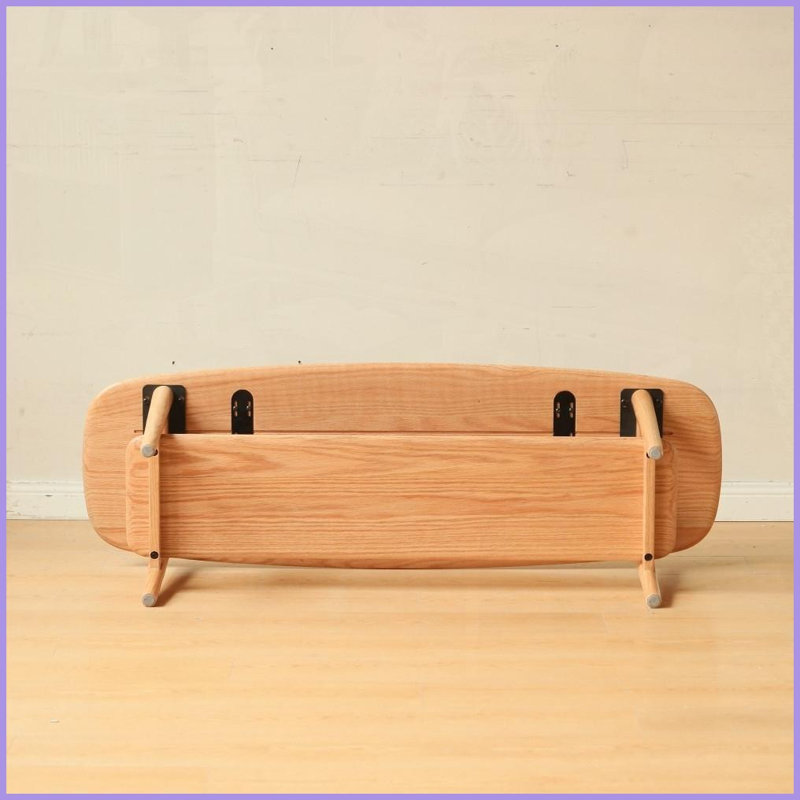 Table basse 100% chêne massif pour salon - tablettes doubles en forme de H renforcées et peu encombrantes