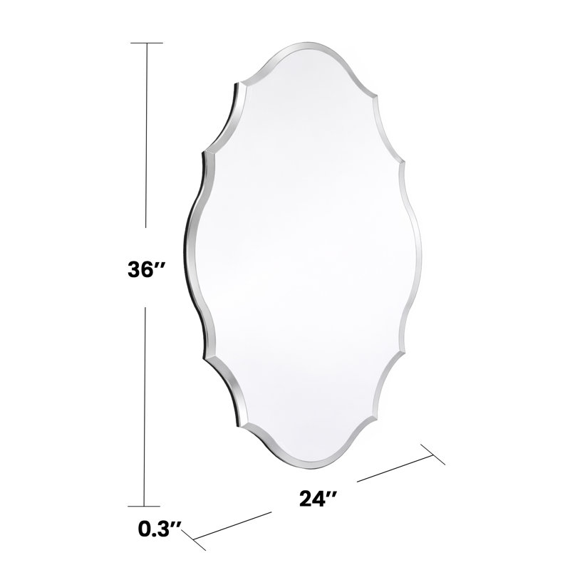 Beveled Scalloped Frameless Decorative Wall Accent Mirror, 36" x 24"