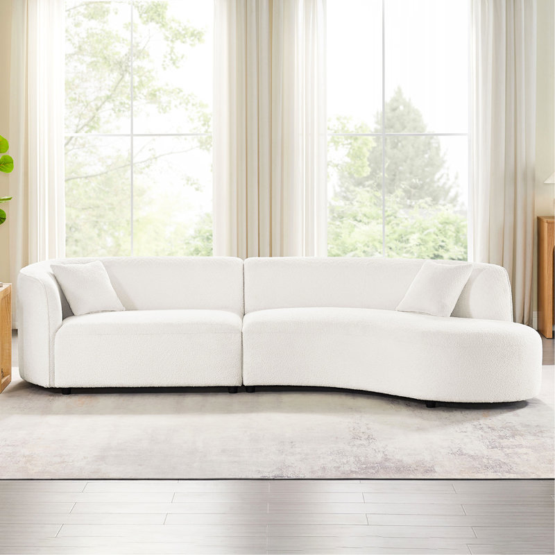 Revêtement de luxe blanc de style moderne en forme de boucle blanche avec méridienne courbée avec méridienne 2, rembourrage élevé et style design, blanc, canapé, 2, support à ressorts souples, sièges confortables