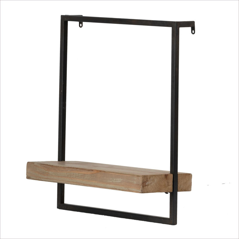 Étagère de rangement murale à 2 niveaux 15,7 L x 5,9 l x 17,7 H style industriel bois de fer et de sapin noir de jais