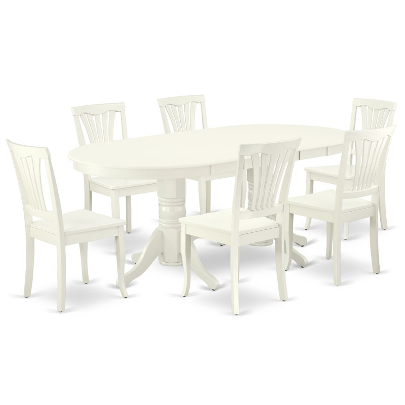 Ensemble de table de salle à manger 7 pièces composé d'une table de salle à manger ovale avec rallonge papillon et 6 chaises de salle à manger, lin blanc