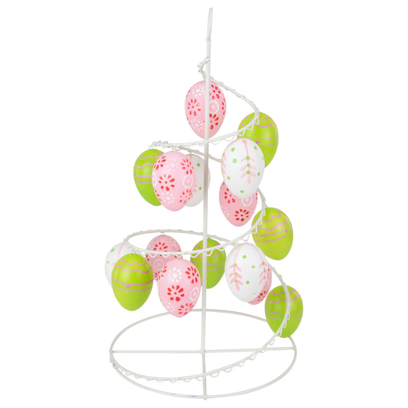 14.25" Pink White and Green Cut-Out Easter Egg Tree Tabletop Decor