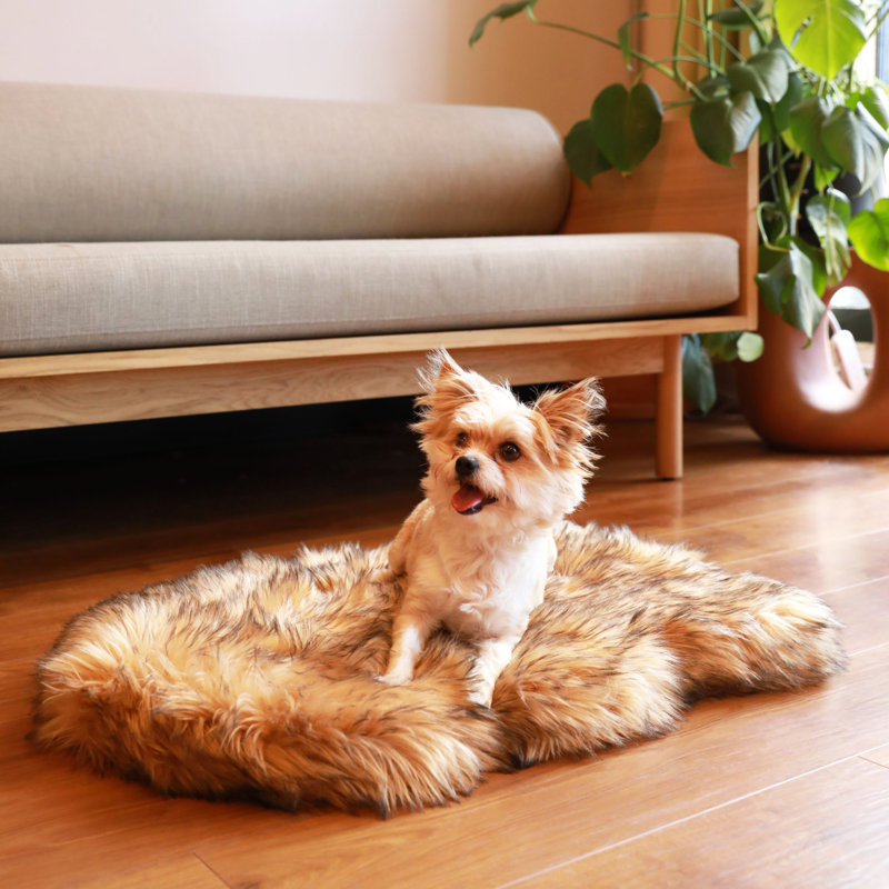 PupRug by Paw.com Faux Fur Orthopedic Dog Bed - Curve Charcoal Grey, Tan
