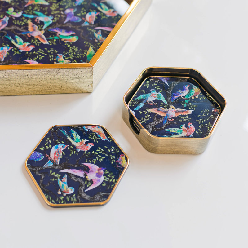 LLB Hexagon coaster set of 4 Birdity Obsurdity