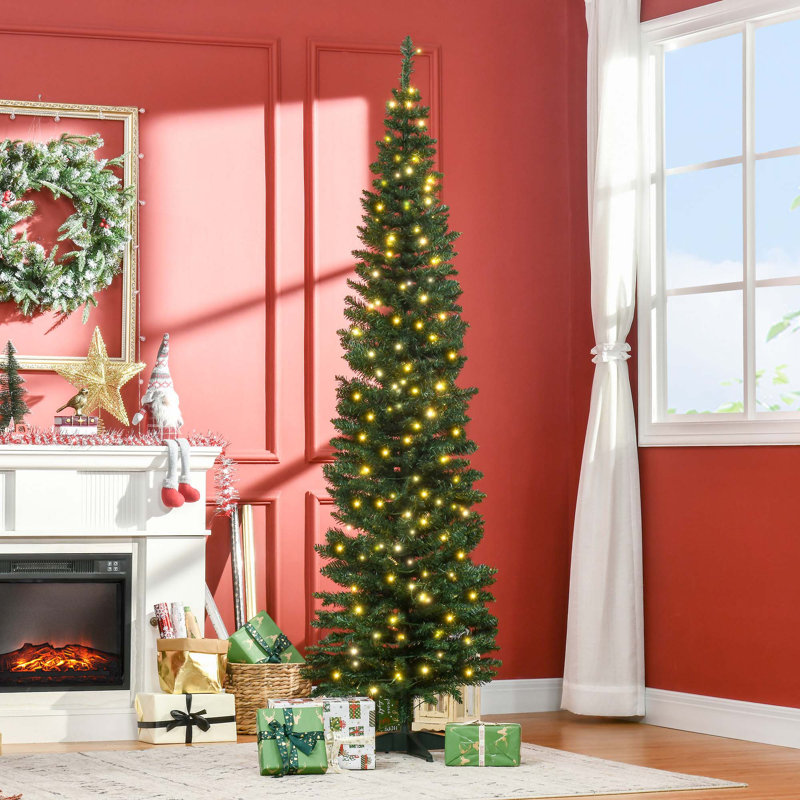 Grand sapin de Noël artificiel pré-éclairé avec branches réalistes, 200 lumières DEL blanc chaud et 499 pointes, 7'