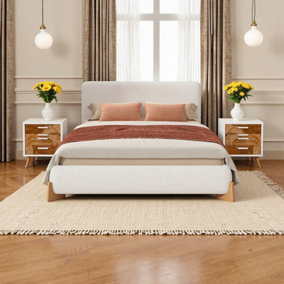 Lit rembourré Elegant Boucle - Luxueuse base de lit double blanche pour une chambre à coucher confortable et élégante