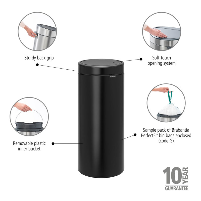 Brabantia 30 Litre Touch Bin, Black