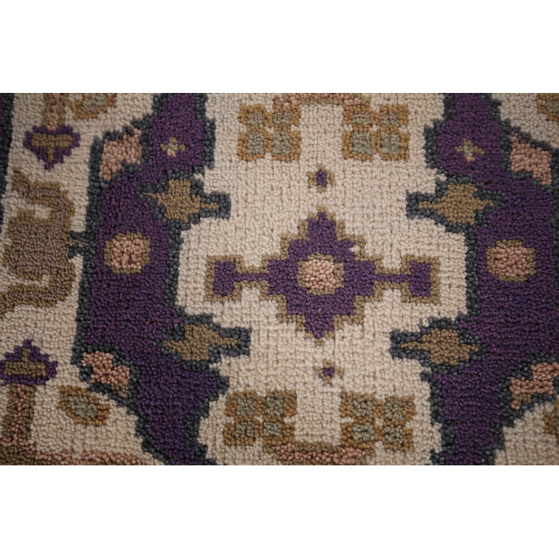 Tapis de couloir indien ivoire et mauve Oushak 3 x 10