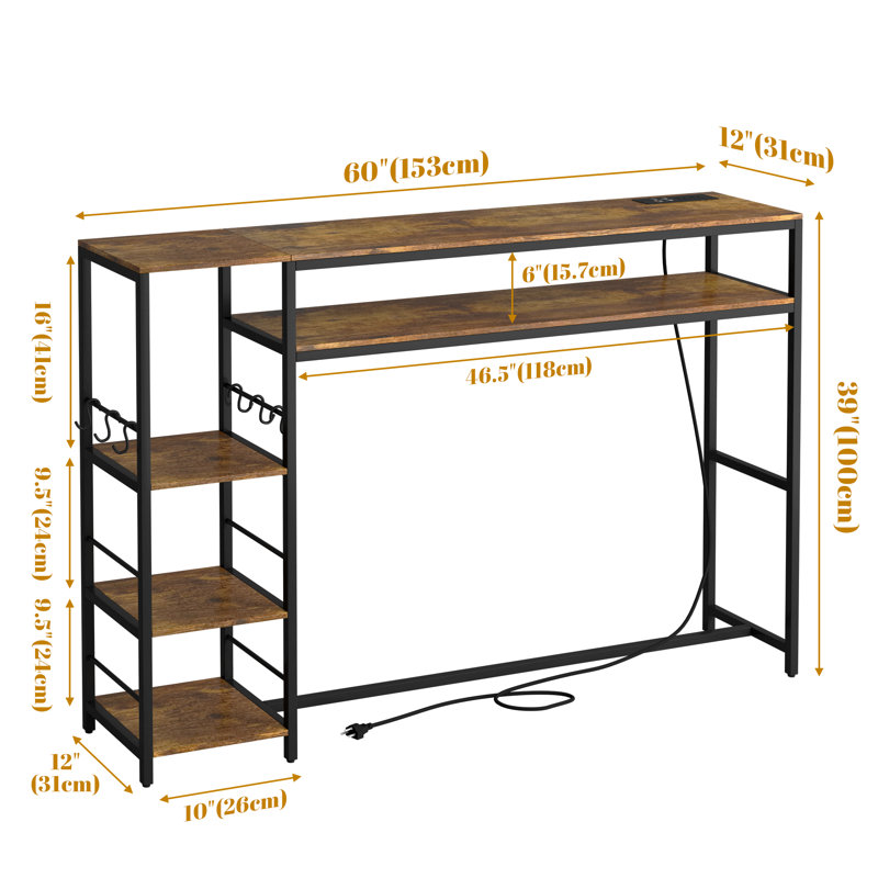 Fien 60'' Unfinished Console Table, Brown/Black