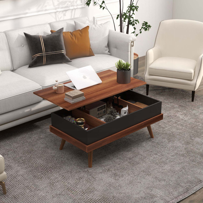 Table basse avec panier en acier et plateau amovible