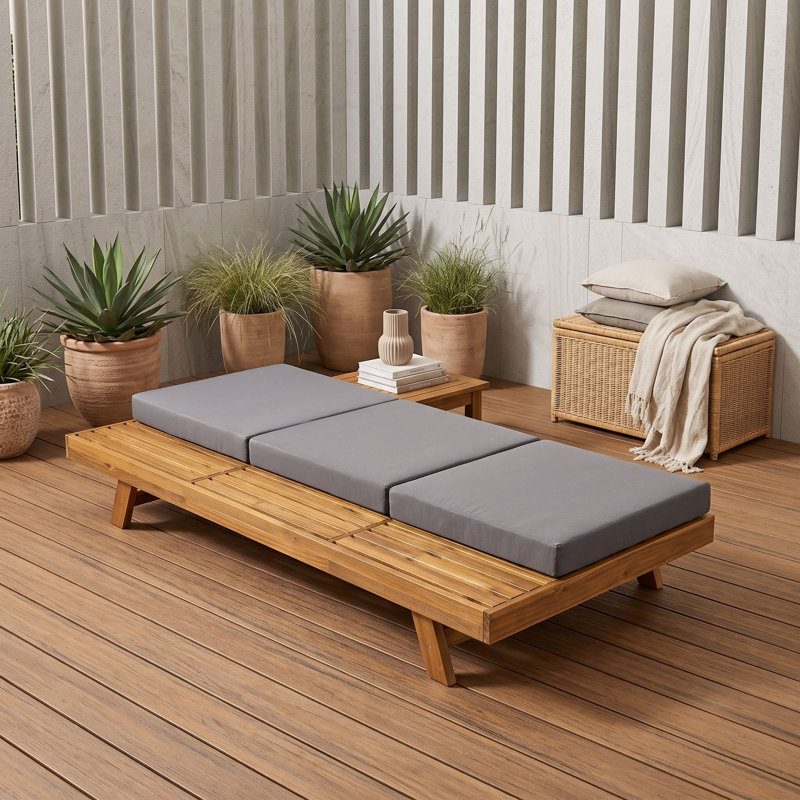 Patio Chaise Lounges with Lounge Cushion, Dark Grey Teak