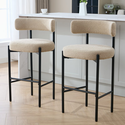 28" Boucle Upholstered Metal Counter Stool Set Of 2 by Latitude Run