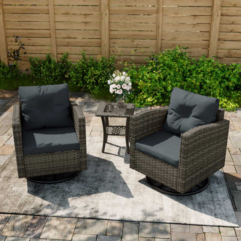 Outdoor 2pcs Rocking Chairs With Cushions And Double Layer Table, Dark Gray