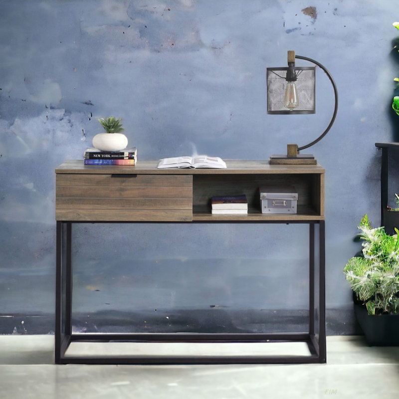 Bureau d'écriture rustique en chêne et noir avec tiroir et tablette (bureau)