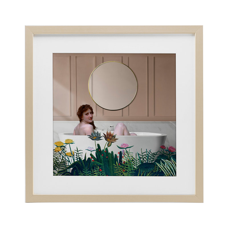 «Vintage Lady in Bath», reproduction encadrée sous verre, design par Seven Trees Design, Cadre de récolte en pin
