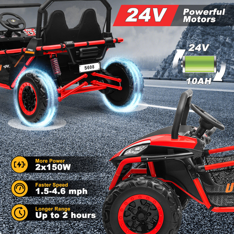 24v 10ah Ride On Utv Car For Kids With Remote Control, Red