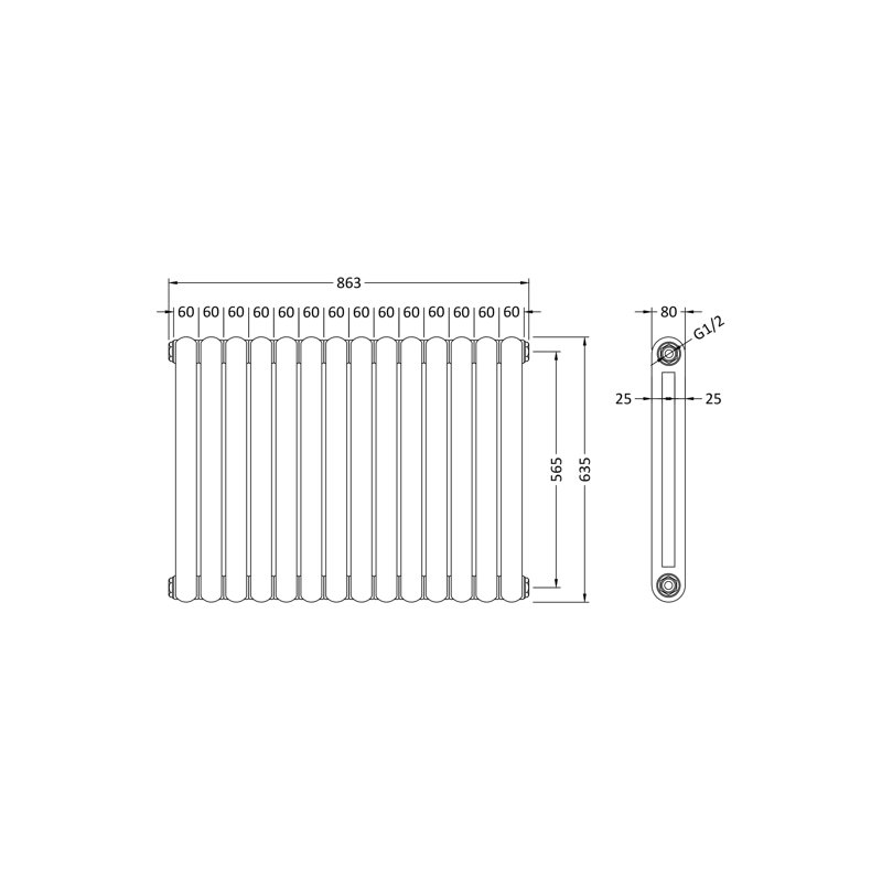 Salvia Horizontal Designer Radiator, Grey, 63.5cm H x 86.3cm W x 8cm D