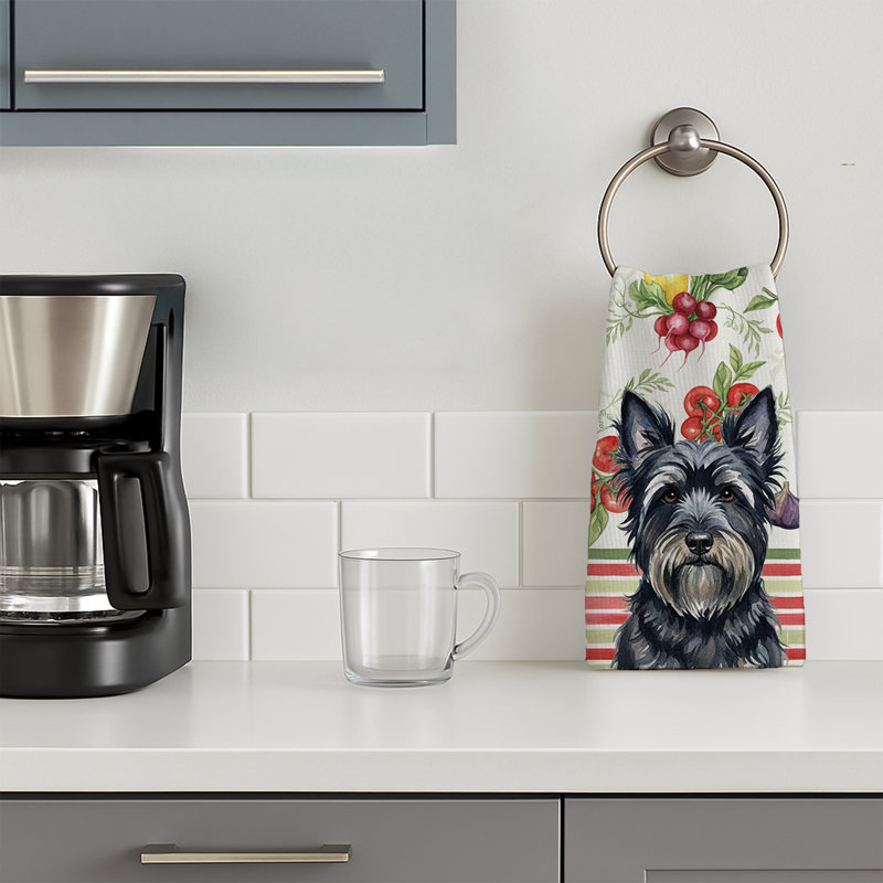 Black Skye Terrier Vegetables Kitchen Towel, Black Skye Terrier