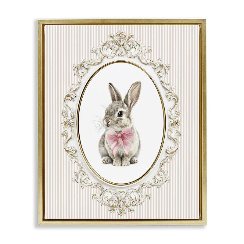 Cadre flottant orné de lapin, design par Christine Simpson Art, Cadre flottant métallique doré, H 31 po x l 25 po