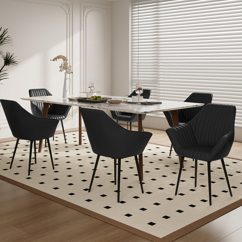 Sanira Faux Leather Upholstered Modern Dining Chairs, Black
