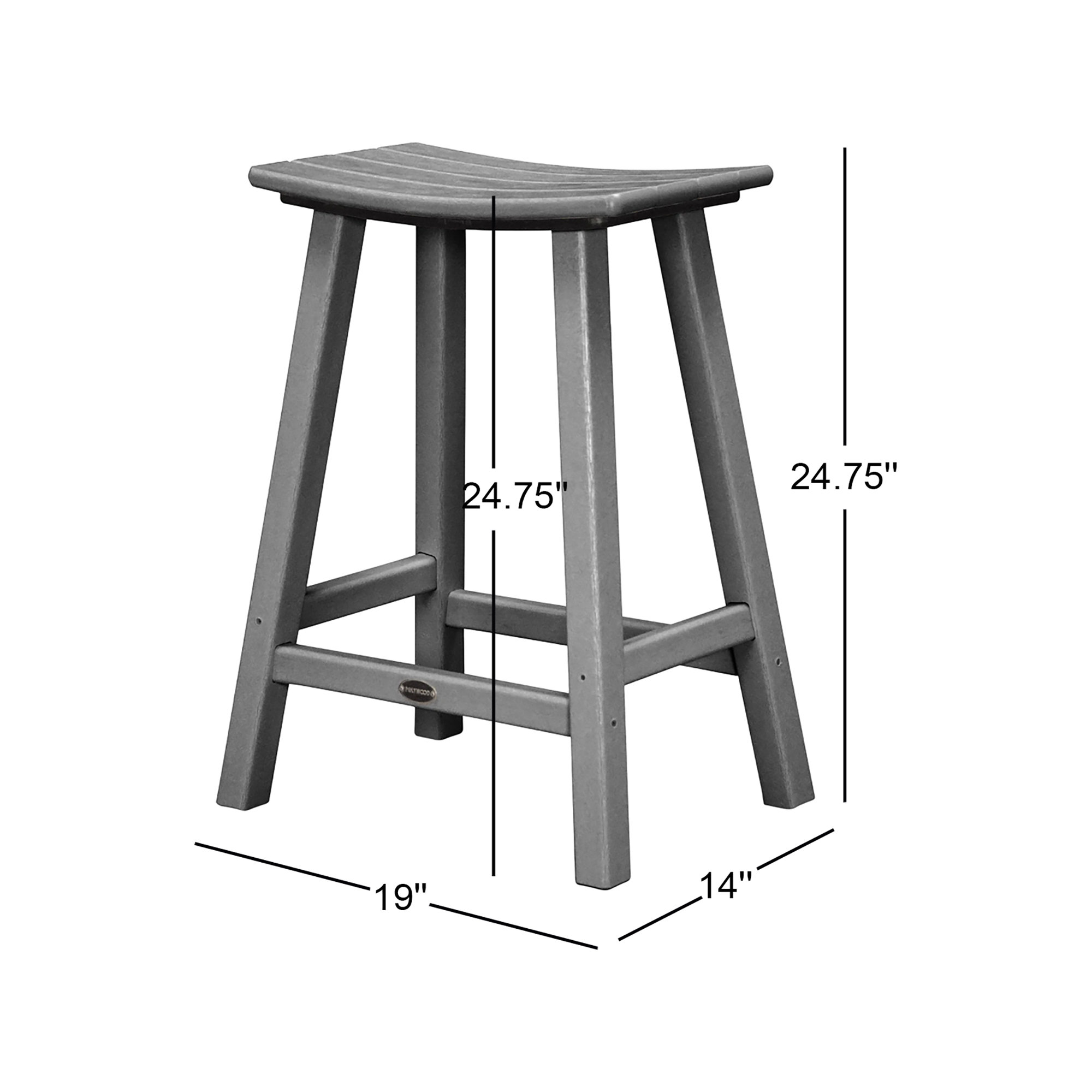 POLYWOOD Traditional Garden Patio Bar Stool, 24.75" H, Slate Gray