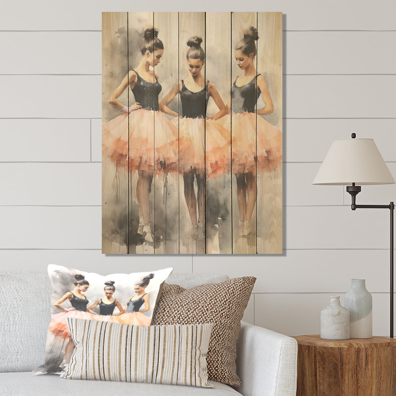 Rose art déco ballet III - ballet sur bois, H 40 po x l 30 po