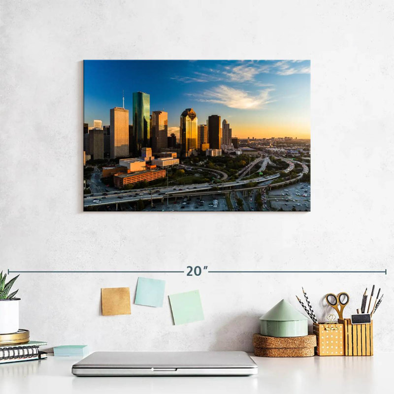 Ravi Houston Skyline au coucher du soleil, H 8 po x l 12 po