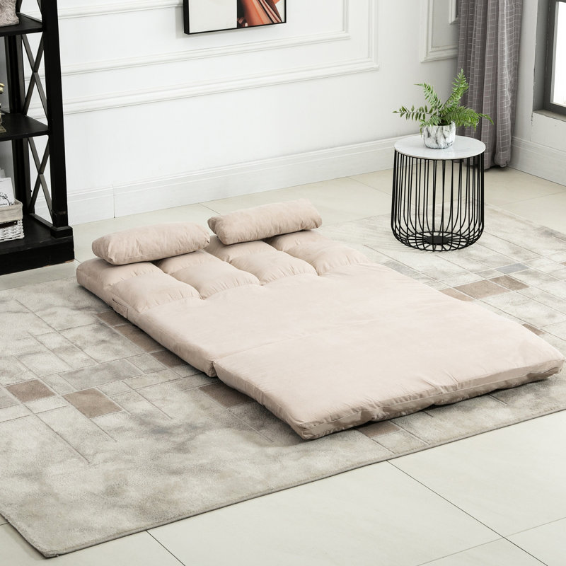 Chaise de plancher ajustable, convertible en lit, beige, 2 coussins, peu encombrante, à des fins de divertissement - chaise avec dossier et