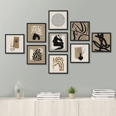 Signe, art mural, ensemble de reproductions d'art sur toile, ensemble de cadres de style matisse, variété de plantes, formes abstraites, illustrations, art moderne, bohème minimal