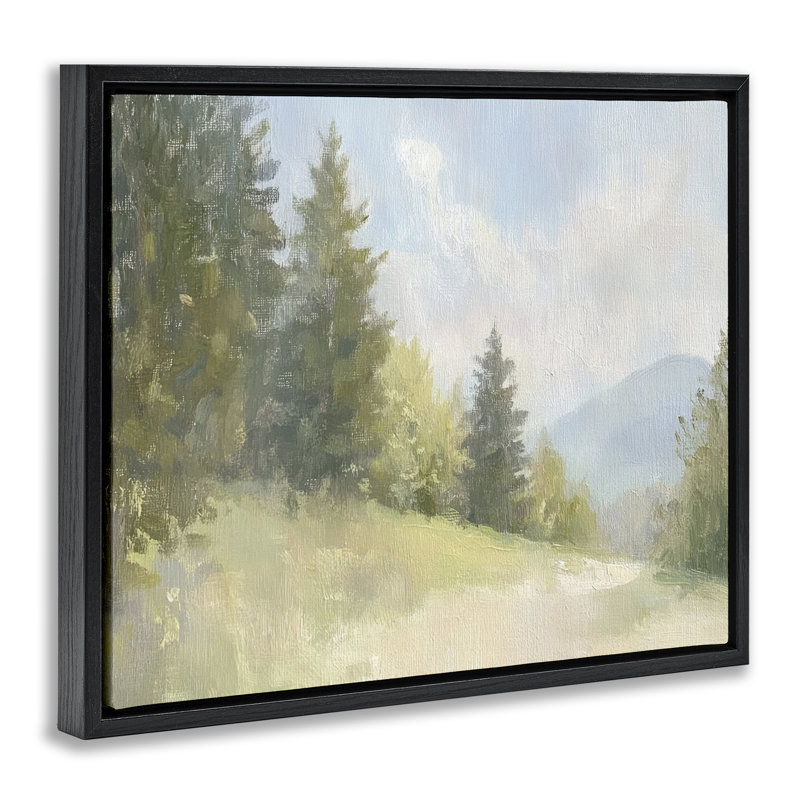 Cadre flottant Meadow Of Green Landscape, design par Petal Prints Design, H 17 po x l 21 po, Cadre flottant noir de jais