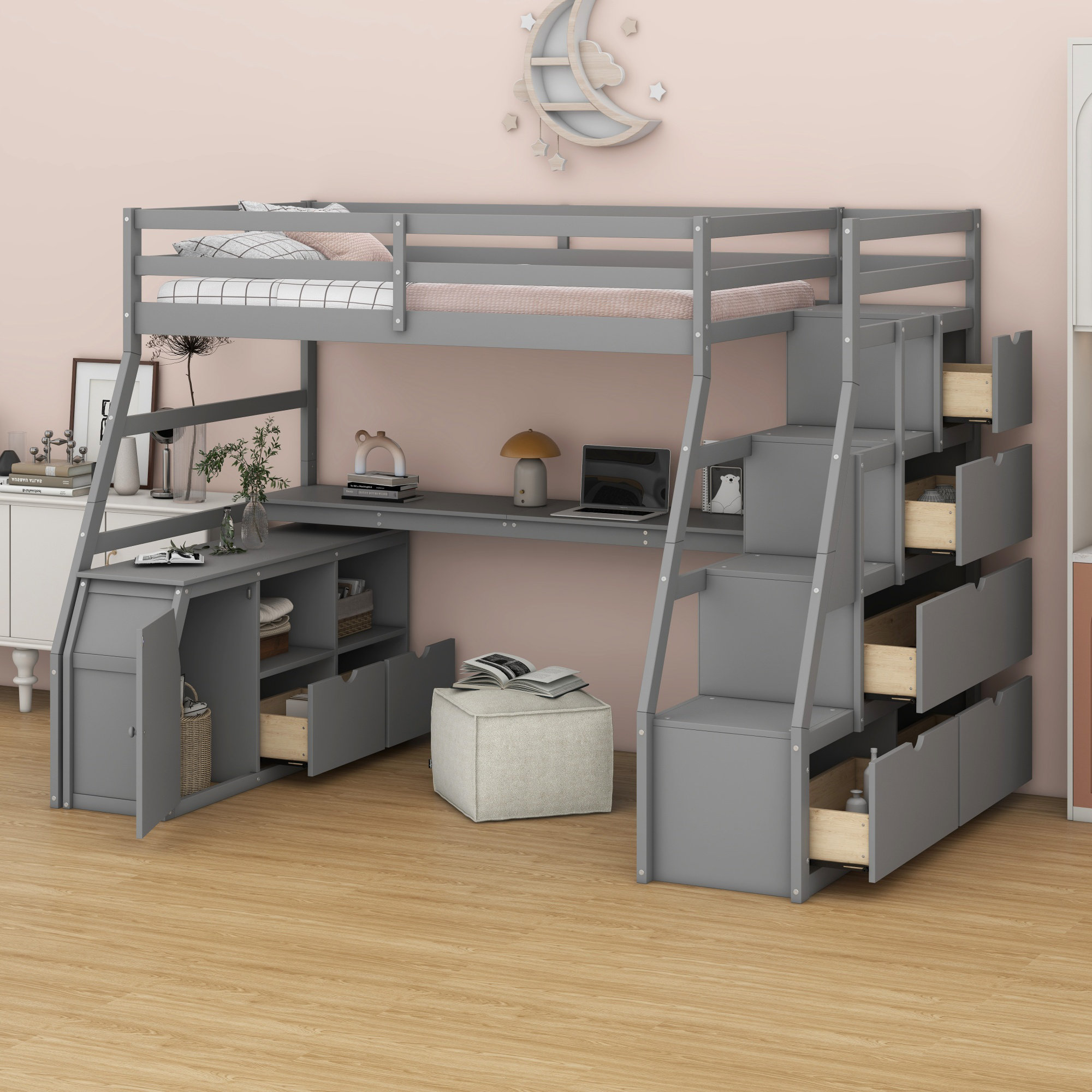Latitude Run® Loft Bed With Drawers, Shelves And Desk - Wayfair Canada