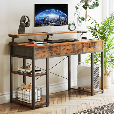 Copano Computer Desk with 3 Drawers, Writing Desk whit Shelves,Gaming Desk with Monitor Stand